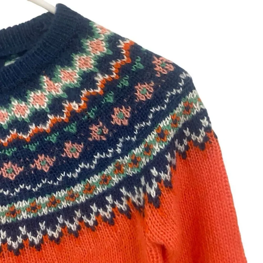 Gap Kids size 10/12 fair isles orange and blue long sleeve sweater wool mohair b